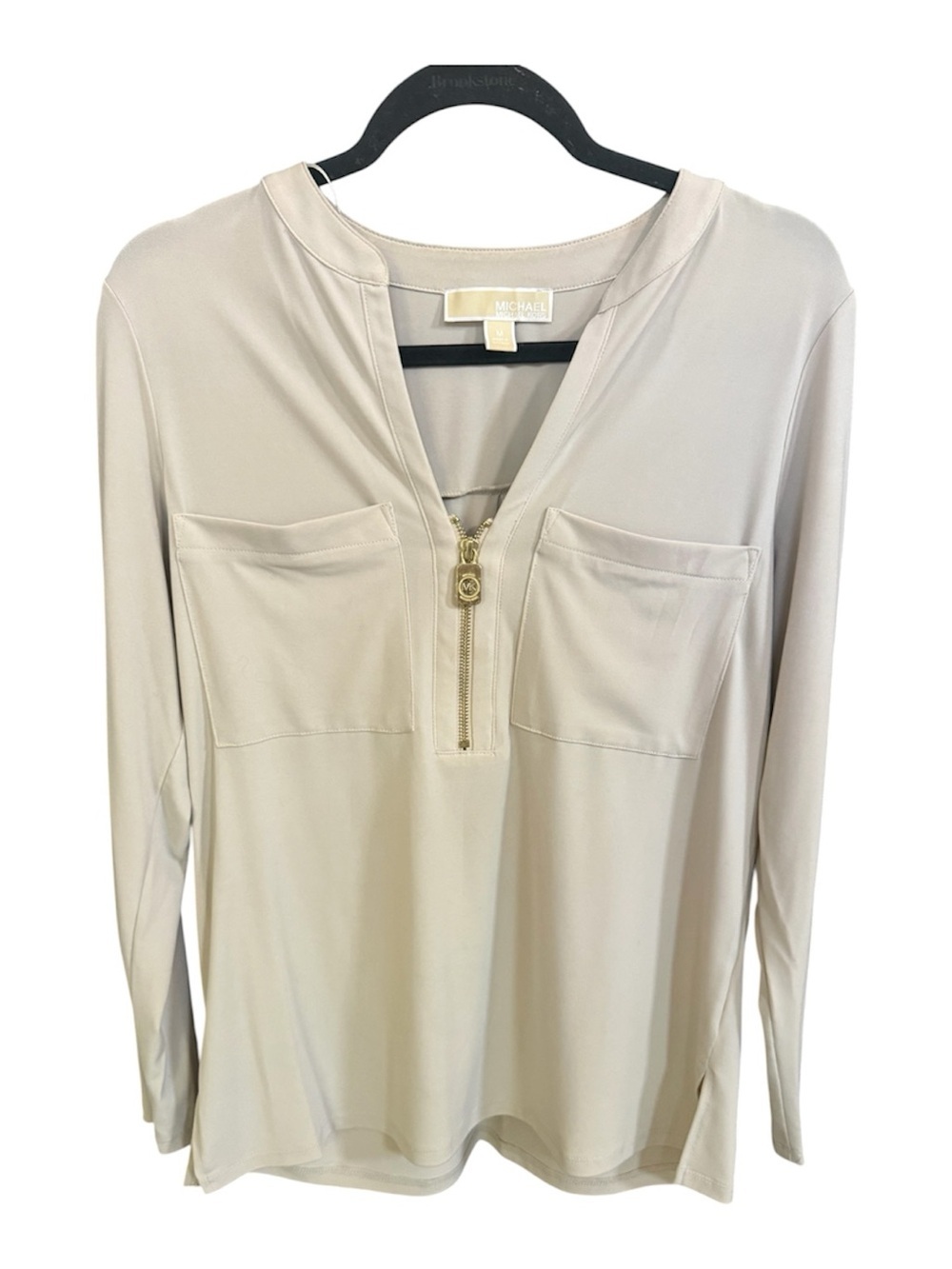 MICHAEL Michael Kors Cream Zip-Pocket Long Sleeve Top